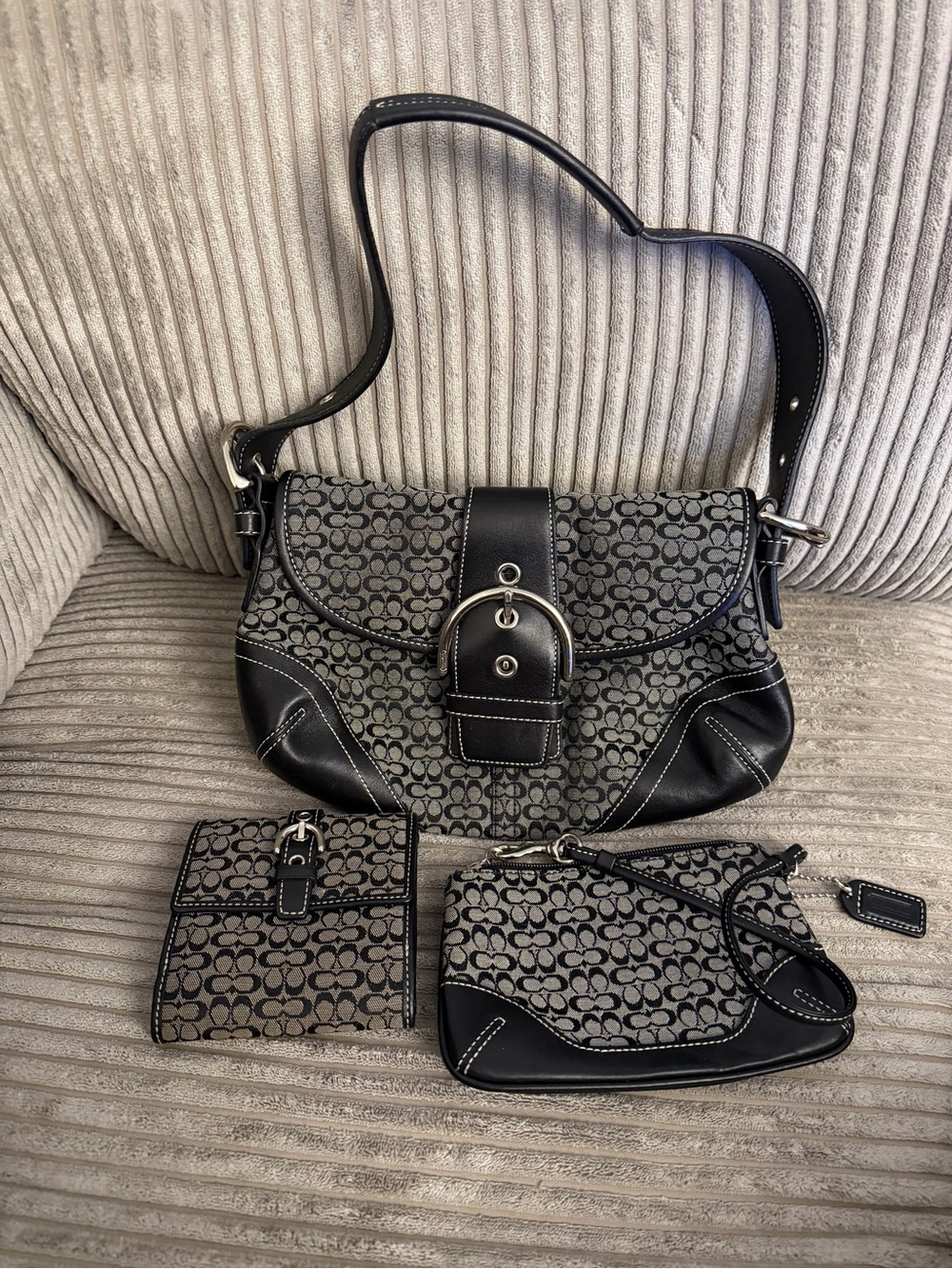 Signature Monogram Black & Gray Shoulder Bag Set